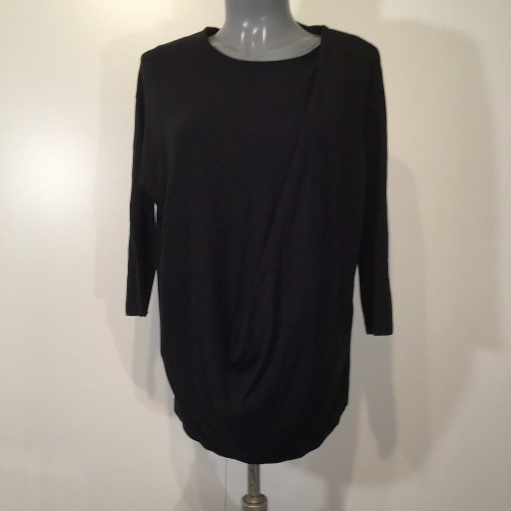 COS Black Asymmetric Drape Front Jersey Knit 3/4 Sleeve Top Size S